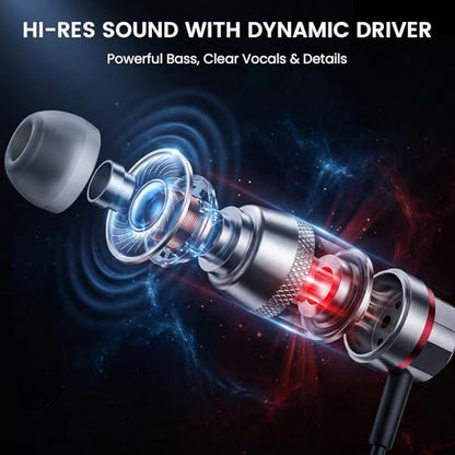 HIFI WALKER A1 Wired Earbuds with Microphone, Hi-Res 3.5mm Headphones Wired with Volume Control, Clear Calling Metal in-Ear Earphones for PC, Laptop, Tablet, Smartphone, Gaming - size: 3.5mm with Mic