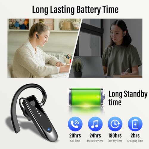 Atheewon Bluetooth Earpiece, Wireless Handsfree with Noise Cancelling Mic, 20Hrs Call Time Bluetooth 5.4 Headset, 180 Hrs Standby Time Headset for Business/Trucker/Driver - color: Glossy Black