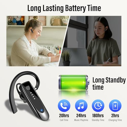 Atheewon Bluetooth Earpiece, Wireless Handsfree with Noise Cancelling Mic, 20Hrs Call Time Bluetooth 5.4 Headset, 180 Hrs Standby Time Headset for Business/Trucker/Driver - color: Glossy Black