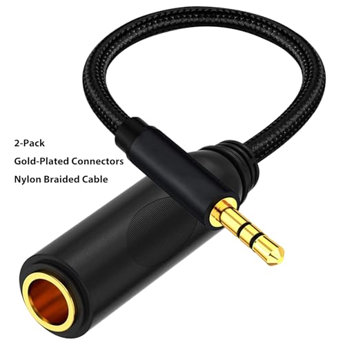 WISYIFIL 1/4 to 3.5mm Cable 1ft Long, Quarter inch (6.35mm) Female to 3.5mm Male Adapter, 1/8 to 1/4 Stereo Audio Cable,for Headphone, Amplifiers, Guitar, Amp etc. Nylon Braided Cable, 2-Pack