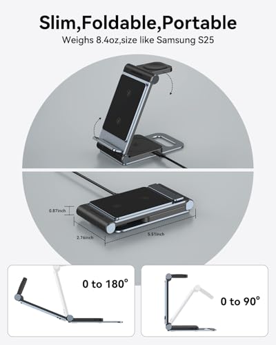 Wireless Charger for Samsung 3 in 1 Wireless Charging Station S/Z/Note | Foldable Stand for Galaxy S26 S25 Ultra Plus FE S24 S23 S22 S21 S20 Z Flip/Fold Note, Galaxy Watch 9/8/7/6/5/4/3, Galaxy Buds - color: Elegant Black