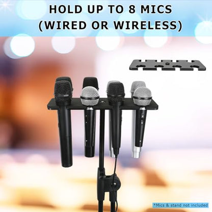 Multi Microphone Holder, Up to 8 Mics, Ideal Mics Holder for Stage Organization and Display, with 3/8"-16 Threaded Adapter, Aluminum, Black