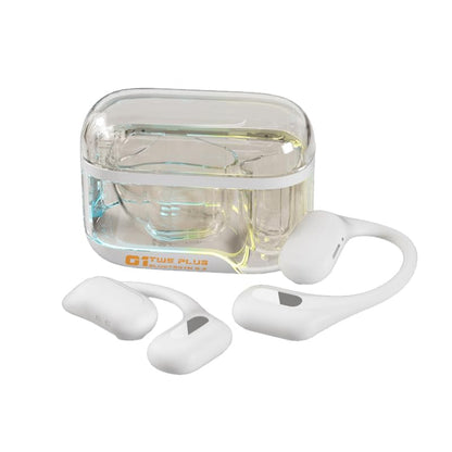 Clear Earhook TWS Gaming On Ear Earbuds - Wireless Earphones Low Latency with Charging case Over Ear Bluetooth Headphones Open Ear TWS Headset Suitable for Gamers/Runners/Fitters/Sport -White