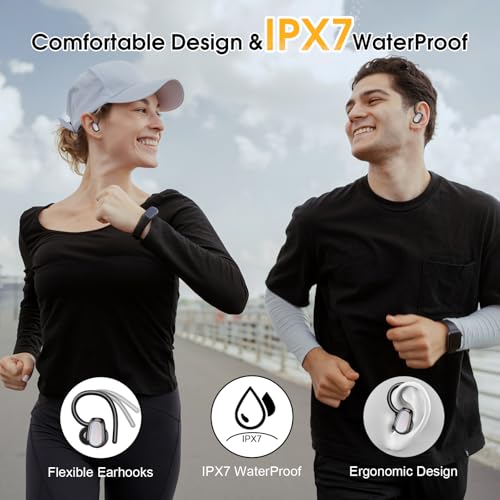 Jesebang Wireless Earbuds, Bluetooth 5.4 Headphones Sport, Over Ear Buds with ENC Noise Canceling Mic, Deep Bass Stereo Ear Buds with Hook, 50H Playback, LED Display, IP7 Earphones for Workout, Grey | 50H Playback, IP7 Waterproof Earphones for Workout Run