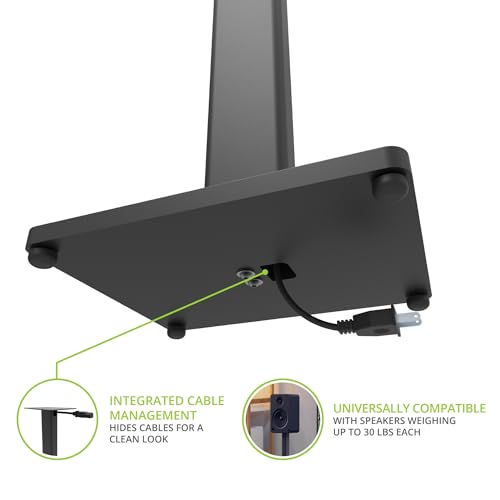 Kanto ST28 28” Universal Floor Speaker Stands for Bookshelf Speakers up to 30 lbs | Improved Sound | Hidden Cable Management | Timeless Design, | Pair | Black Steel w/Black MDF Base - size: 28 Inches - Black
