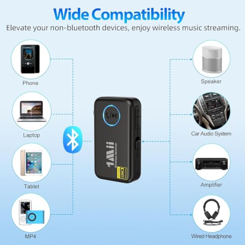 1Mii LDAC Bluetooth Aux Adapter for Car, Bluetooth Car Receiver | Volume Control, 10H Battery Life, Hands Free Calls, Wireless Audio Receiver for Home Stereo/Wired Headphones/Speaker - style: ML100Pro (Upgrade)