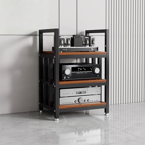 Adjustable Open Frame Hi-Fi Audio Stand, Wood Top Metal Audio Rack with Anti-Vibration Foot, AV Equipment Shelving for Living Room Home Cinema Studio(Black-D) - color: Black-d