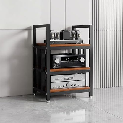 Adjustable Open Frame Hi-Fi Audio Stand, Wood Top Metal Audio Rack with Anti-Vibration Foot, AV Equipment Shelving for Living Room Home Cinema Studio(Black-D) - color: Black-d