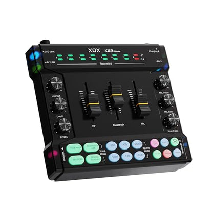 XOX Kx2 portable Streaming Audio Mixer for Pc/phone Professional Streaming live Sound Card with 48V Phantom Power,XLR and 3.5/6.5mm microphone audio interface for Podcast/Recording/singing.