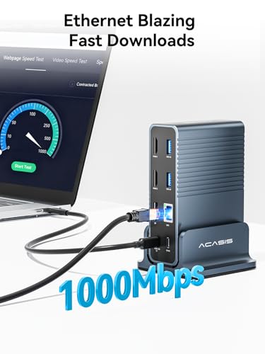 ACASIS USB C Docking Station Dual Monitor,15-in-1 Laptop Docking Station with 2*HDMI+DP,+ 2*USB3.1-10G+3*USB-A-5G+SD/TF+3.5MM Audio&MIC+Gigabit Ethernet, for Windows/Dell/HP/Lenovo