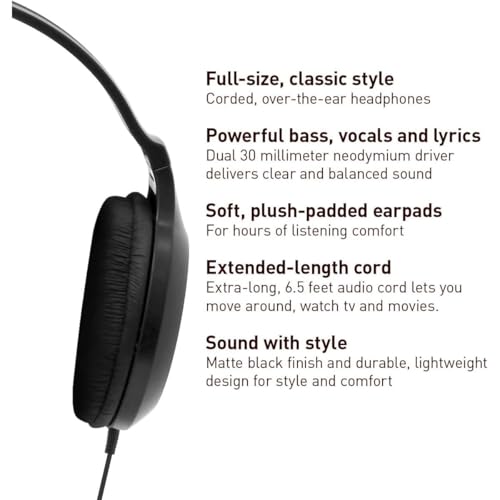 Panasonic Headphones, Lightweight Over The Ear Wired Headphones with Clear, Sound and XBS for Extra Bass, Long Cord, 3.5mm Jack for Phones and Laptops – RP-HT161-K (Black) - size: 4.1 x 7.2 x 7.6 inches (Pack of 1), style: Over Ear - No Mic