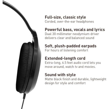 Panasonic Headphones, Lightweight Over The Ear Wired Headphones with Clear, Sound and XBS for Extra Bass, Long Cord, 3.5mm Jack for Phones and Laptops – RP-HT161-K (Black) - size: 4.1 x 7.2 x 7.6 inches (Pack of 1), style: Over Ear - No Mic