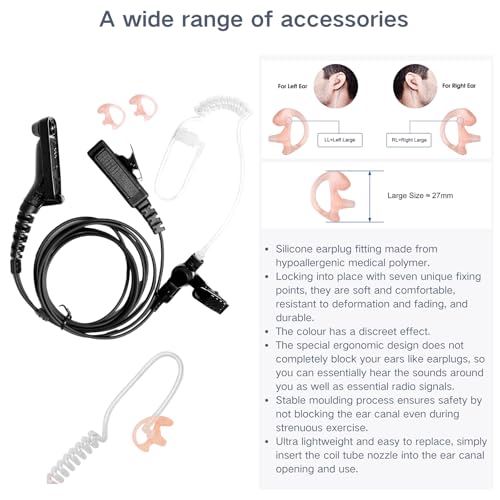 APX 6000 Earpiece XPR 7550e Headset Compatible for Motorola Radios APX 8000/7000/4000 XPR 7350e/7580e/7380e/7550/7350 Acoustic Tube and PTT Mic, Surveillance Headset