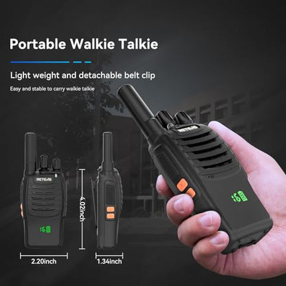 Retevis H777H Walkie Talkies with Earpeice,Portable FRS-Two Way Radio 6Pack | For Schools, Shatterproof Hidden Display, 6-Way Charger, USB-C, Emergency Alarm, Flashlight, with Stretchable Coiled Headset