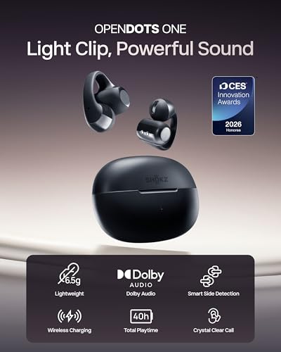 SHOKZ OpenDots ONE Open-Ear Clip-On Bluetooth Earbuds, Black, Dolby Audio - color: Black