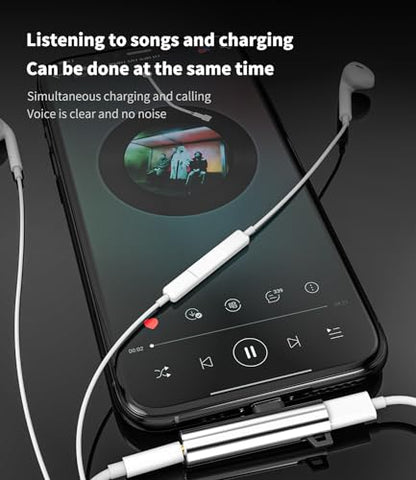 Lightning to 3.5mm Headphone Jack Adapter (2 in 1) for iPhone 14 13 12 11 Pro Max 7 8 for ipad for Apple MFi Certified Headphones AUX Audio Charging Splitter Dual Port Adapter Accessory