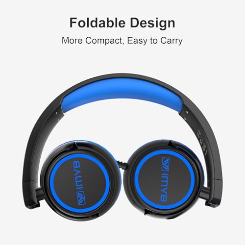 IMYB V1 Kids Headphones, Wired Stereo Foldable Tangle-Free 3.5mm Adjustable On-Ear Headphones for Kids for School/Toddlers/Childrens/Teens/Boys/Girls/Ipad/Tablet/Kindle/Phones/Travel/Plane (Black) - color: Black