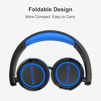 IMYB V1 Kids Headphones, Wired Stereo Foldable Tangle-Free 3.5mm Adjustable On-Ear Headphones for Kids for School/Toddlers/Childrens/Teens/Boys/Girls/Ipad/Tablet/Kindle/Phones/Travel/Plane (Black) - color: Black