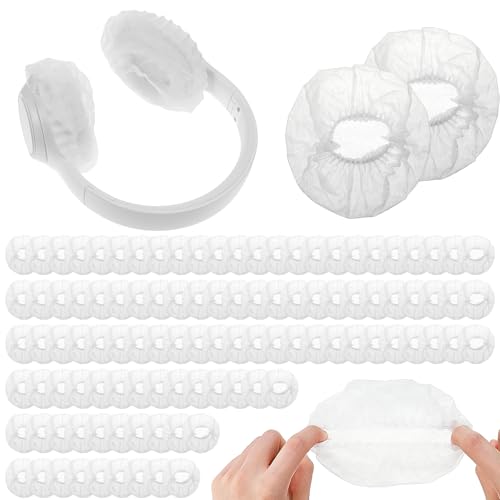 100 Pieces Disposable Headphone Covers 100 Pcs Plastic Barrier For Headphones Non-Woven Hygiene Covers For Ears, Stretch Earphone Earcup Protector Sanitary Earpad Cover For Gyms Offices More Ear White