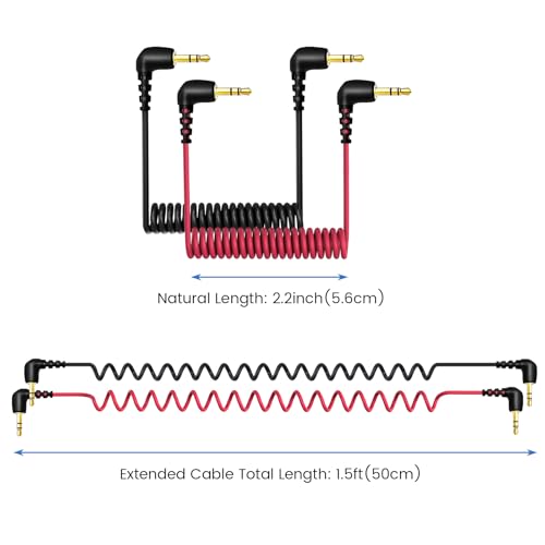 2-Pack 3.5mm Audio Cable for DJI Mic Mini Camera, Coiled 3.5mm TRS Aux Cord | 90-Degree Plug