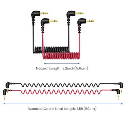 2-Pack 3.5mm Audio Cable for DJI Mic Mini Camera, Coiled 3.5mm TRS Aux Cord | 90-Degree Plug