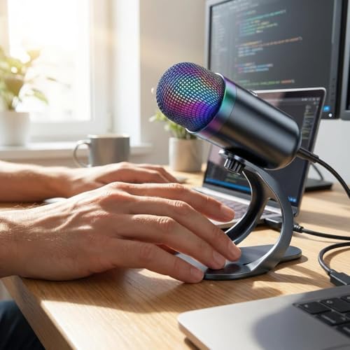 USB Condenser Microphone, Podcast Microphone, Plug and Play,Compact Gaming Streaming Dynamic Mic for Laptop Gaming PC, with RBG Lights - color: with RBG Lights