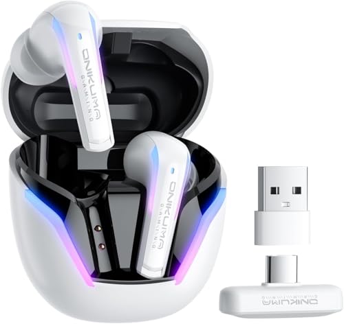 Wireless Gaming Earbuds 20ms Ultra-Low Latency, Dual-Mode 2.4GHz + BT5.3 with ENC Mic, USB-C Dongle for PS5/PS4, 3/3S/2, Steam Deck, PC/Mobile-White