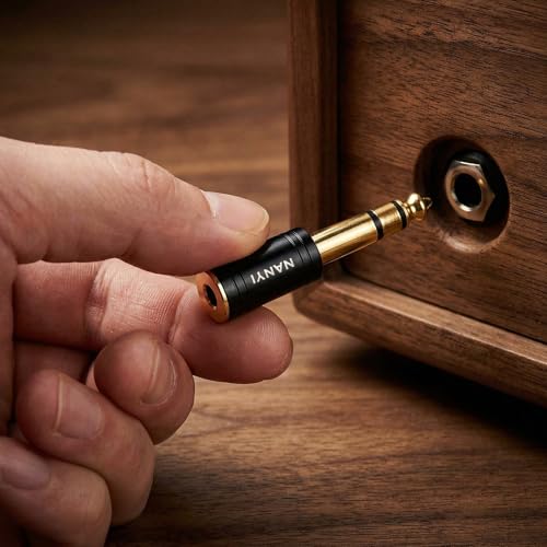 NANYI 1/4 to 3.5mm Headphone Adapter, 6.35mm Male to 3.5mm Female, 1-Pack | 1/8" Female to 1/4" Male TRS stereo Audio Adapter; brass body; copper contacts; fits amp guitar piano keyboard mixer; black