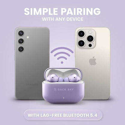 Back Bay Audio True Wireless Earbuds Noise Cancelling Earbuds, Premium ANC - color: Lavender