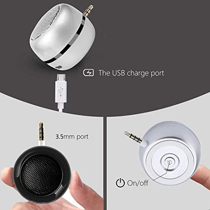 Milcraft Mini Speaker with 3.5mm Aux Input Jack, 3W Loud Portable Speaker for iPhone iPod iPad Cellphone Tablet Laptop, with USB Rechargeable Battery, Gift Choice for Kids, Silver