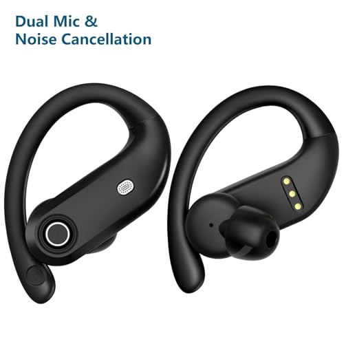 Open Ear Earpieces, Bluetooth Headphones Sport Earbuds with ENC Noise Canceling Mic,Headphones with Charging Case Waterproof,LED Display Hand-Free Earphones for Running/Workout/Business/Trucker/Driver