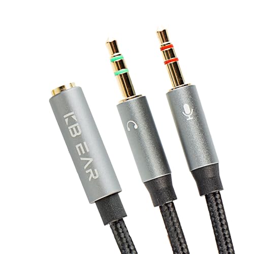 EZ EAR KBEAR KA01 Headphone Splitter，4N OFC Headset Splitter Cable for Computer 3.5MM Female to 2 Dual 3.5mm Male Braided Audio Cable Earphones Port Cord Gaming Headset to PC Laptop Adapter (3.5mm)
