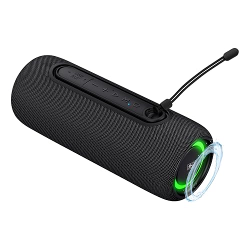 Fisher Portable Bluetooth Speakers IPX5 Waterproof Speaker, 14W Peak Power | Stereo Bluetooth Speaker, RGB Lights, TWS, BT 5.3, Built-in Mic, Hands Free Calling Speakers Bluetooth Wireless, Use Anywhere - color: Black