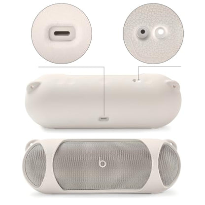 Silicone Case for Beats Pill 2024, Shockproof Cover with Strap - color: Beige