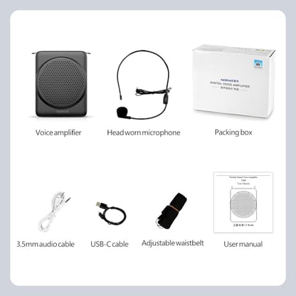 Mini Voice Amplifier with Microphone Headset, Portable Speaker with Mic | Quick Charging Amplifier, Wired Headset Microphone with Speaker for Teachers, Training, Meeting, Tour Guide, Yoga, Classroom - color: Black
