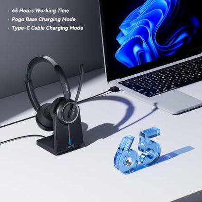 Wireless Headset with Mic for Work, Bluetooth Headset with Microphone AI Noise Cancelling & Mute Button, Wireless Headphones with Mic for Work/Home/Office/Call Center/PC/Laptop/Computer/Teams/Zoom