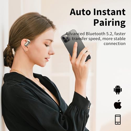 BUGANI Open Ear Headphones, Bluetooth 5.2 Open Ear Earbuds with Microphone, ENC Clear Talk, Immersive Stereo Sound, Fast Charging, 32H Playtime, Waterproof, White