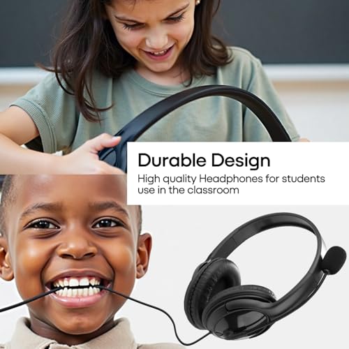 Bulk Headphones with Microphone 10 Pack for Classroom School, Wholesale Durable On-Ear Wired Headsets for Kids Students Adults Office Computer - size: 10 Pack-B