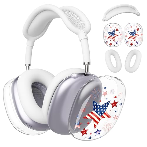 for AirPods Max 2/1 Headphones 4th of July Patriotic Ear Covers | America Stars Clear Ear Cups Cover | White Silicone Ear Pad Case Headband Cover for Apple AirPods Max 2/1 (2026/2024/2020) - color: America Stars B