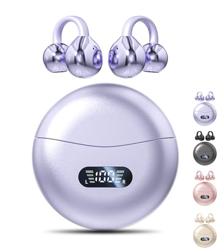 Clip on Earbuds,Open Ear Earbuds Wireless Bluetooth 5.4, Lightweight Open Ear Headphones with Mic 60H Battery,Waterproof, for Sports, Running, Small Ears & Glasses Wearers,Workouts - color: Purple