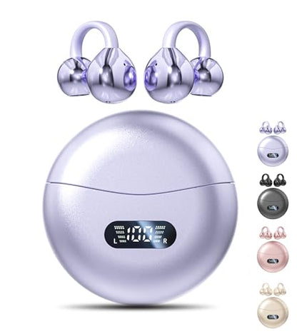 Clip on Earbuds,Open Ear Earbuds Wireless Bluetooth 5.4, Lightweight Open Ear Headphones with Mic 60H Battery,Waterproof, for Sports, Running, Small Ears & Glasses Wearers,Workouts - color: Purple