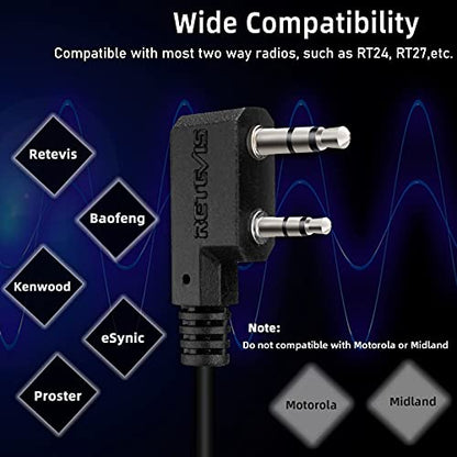 Retevis Walkie Talkie Earpiece, for RT22/RT68/RT21/H777/RT19/RT15 | Acoustic Tube, Coil, Compatible with Pxton, Baofeng, Kenwood 2 Way Radio, Security Walkie Talkie Headset(4 Pack)