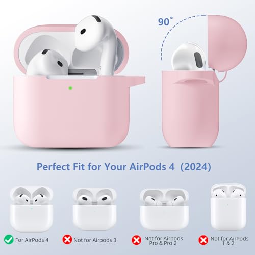 for Airpods 4th Generation Case Cover(2024),Soft Silicone Full Protective Case for AirPods 4 Case with Keychain & Cleaner Kit,Compatible with Apple Airpods 4 for Women,Men（Lightpink） - color: Lightpink