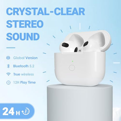 Wireless Charging Case for AirPods 4 Gen USB-C Port with Bluetooth Button，Charger Cases for Airpod 4rd gen Replacement, Support Blue-Tooth Pairing & Sync Button,White (Earbuds Not Included)