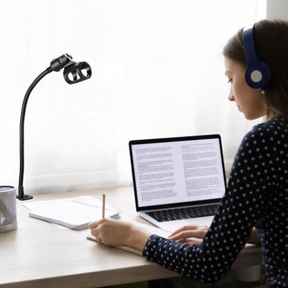 QWORK 13" Gooseneck Microphone Stand – Flexible Desktop Clamp-On Mic Mount