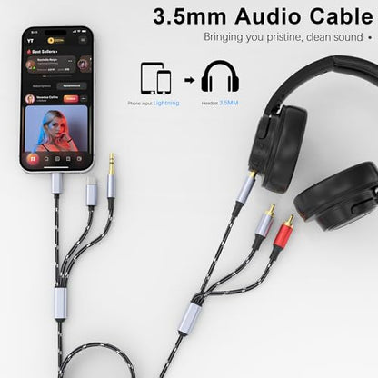 3.5mm to RCA Cable, Lightning to RCA Male to Aux Audio Adapter HiFi Sound Headphone Jack Adapter,(3 in 1 Audio Cable) Connector for iPhone/iPad Speaker MP3 Tablet HDTV(10FT) - size: 10FT, style: 3IN2RCA&3.5mm