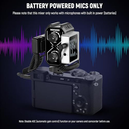 NEEWER MM01 Dual Channel Microphone Audio Mixer Adapter with 3.5mm TRS Cable, Stereo/Mono Switch, Cold Shoe Mounts for DSLR Camera, Smartphones, Battery Powered Microphones for Video Recording