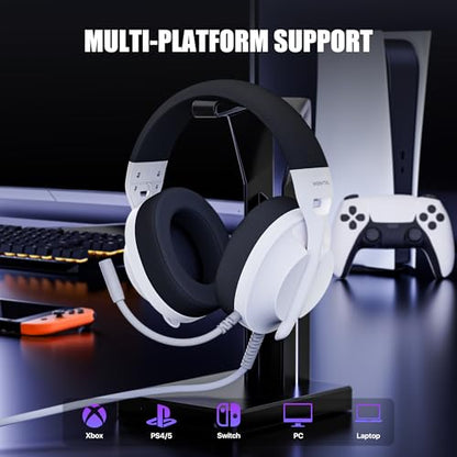 WIRWTRU Wired Gaming Headset for PS5, Xbox, Xbox Series X|S, PC, PS4 | 198g Lightweight Design, Noise Cancelling Microphone, Soft Earmuffs, 3.5mm Jack for Gaming & Work - color: White&Black
