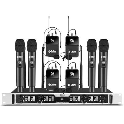 Debra Wireless Microphone System Pro DU8008 UHF 8 * 16 Adjustable Channel Wireless Handheld Lavalier Headset Mics, Ideal for Meeting Church Speech Party (4 Handheld 4 Bodypack) - color: 4 Handheld 4 Bodypack