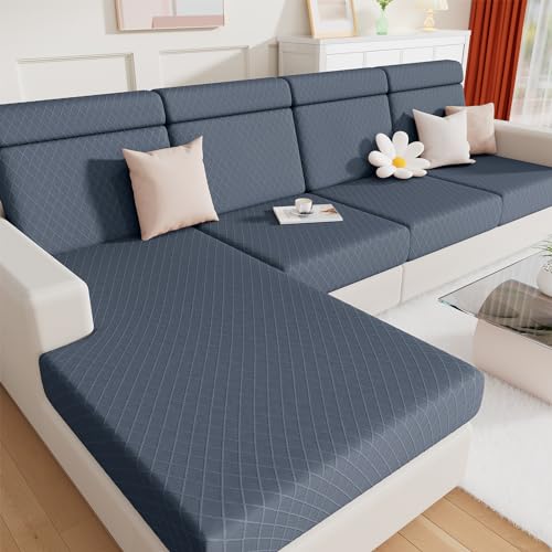 Jacquard Couch Cushion Covers, L Shape Sectional Sofa Slipcovers | Diamond Lattice, L Shape Sectional Fit, Washable, Chaise Cushion Cover, Sofa Protection (1 Piece for Chaise XL) - color: Grey, size: Chaise XL (1 Piece)